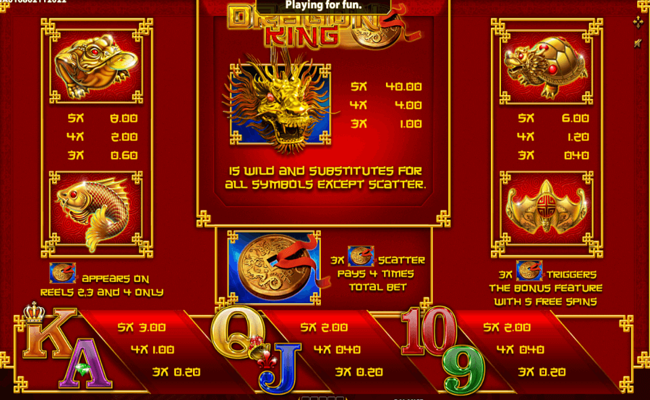 dragon king paytable
