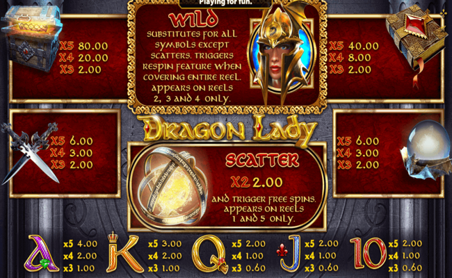 dragon lady paytable