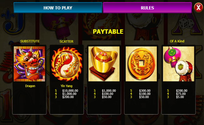 dragon lines paytable