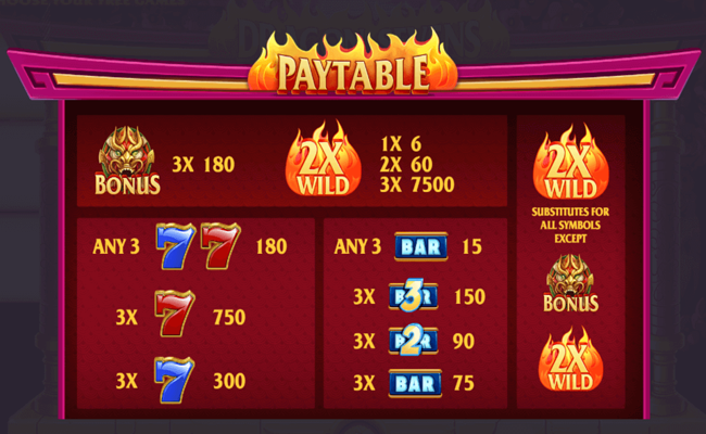 dragon sevens paytable
