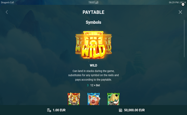 dragons call paytable 1