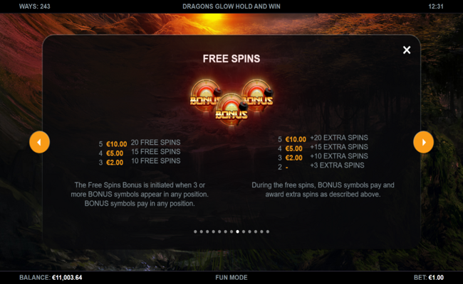 dragons glow hold and win paytable 1