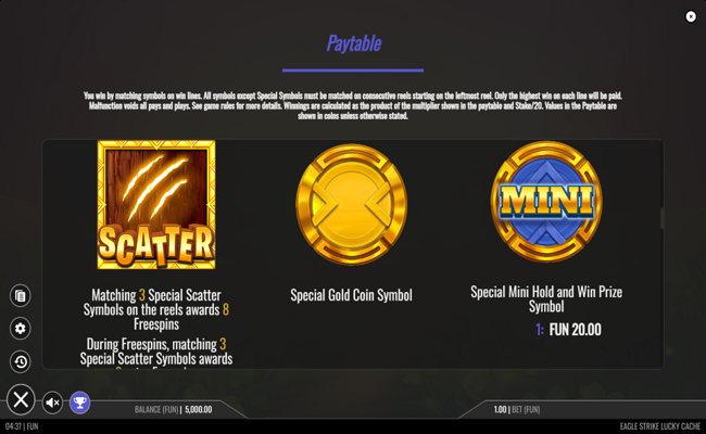 eagle strike lucky cache paytable 1