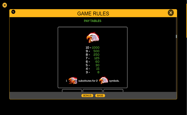 eagles flight power bet paytable 1