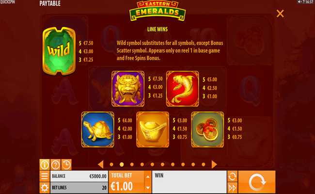 eastern emeralds paytable 1