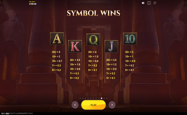 egypt clusterbuster paytable 2
