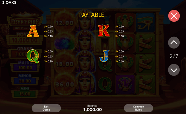egypt fire paytable2