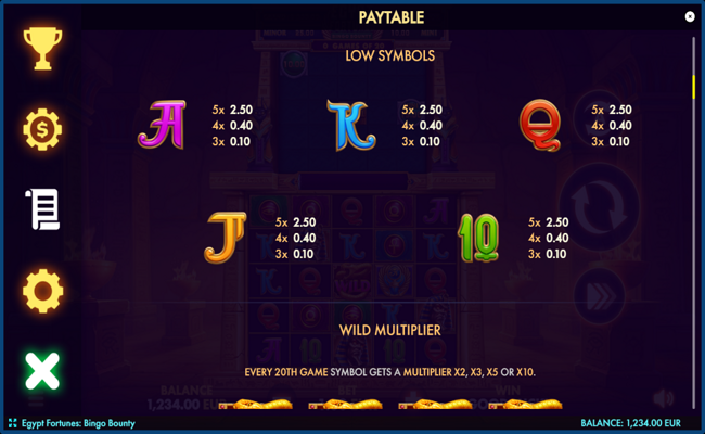 egypt fortunes bingo bounty paytable 2