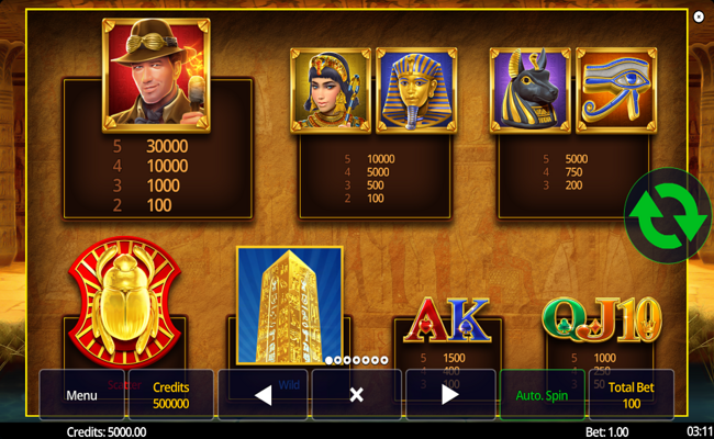 egypt king obelisk quest paytable