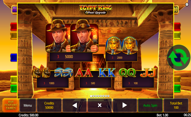 egypt king pearl upgrade paytable
