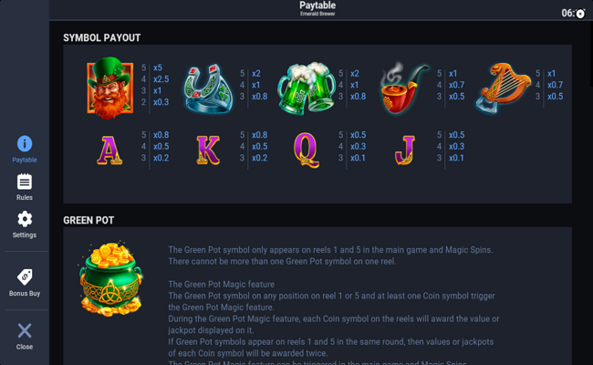 emerald brewer paytable