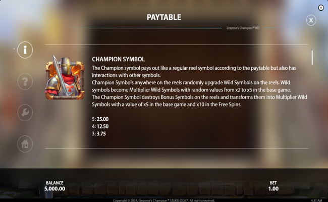 emperors champion paytable 2