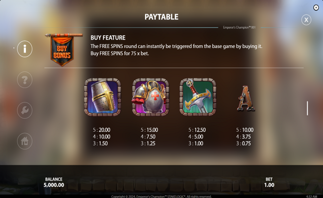 emperors champion paytable 3