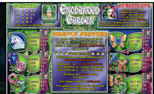 enchanted garden paytable