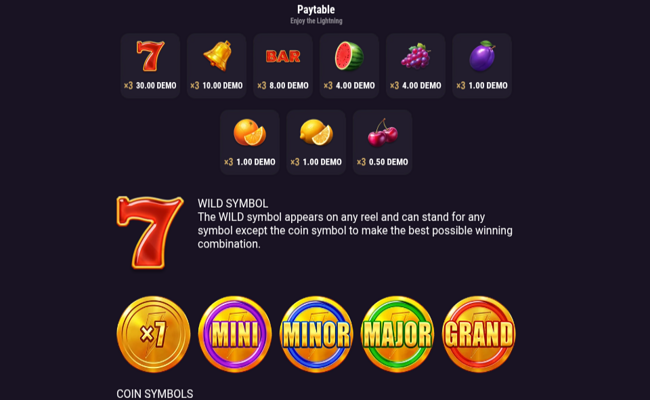 enjoy the lightning paytable