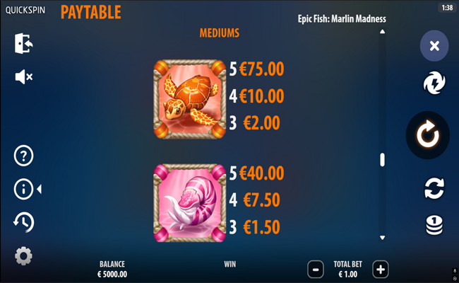 epic fish marlin madness paytable 2