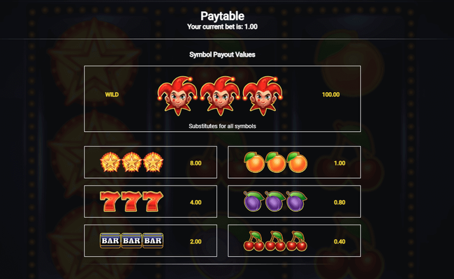 epic joker paytable