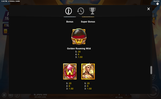 eternal dawn paytable 1