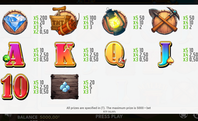 explosive diamond mine paytable