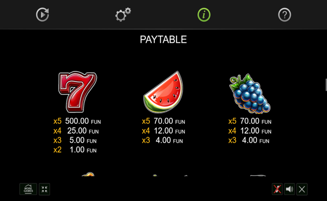 extra crown classic buy bonus paytable 2