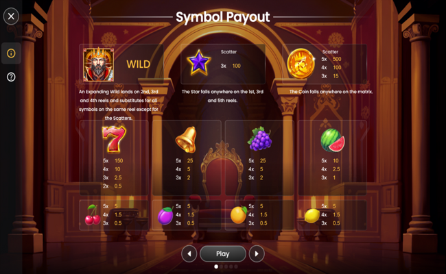 extra king 100 paytable 1