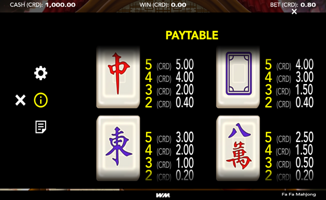fa fa mahjong paytable 2
