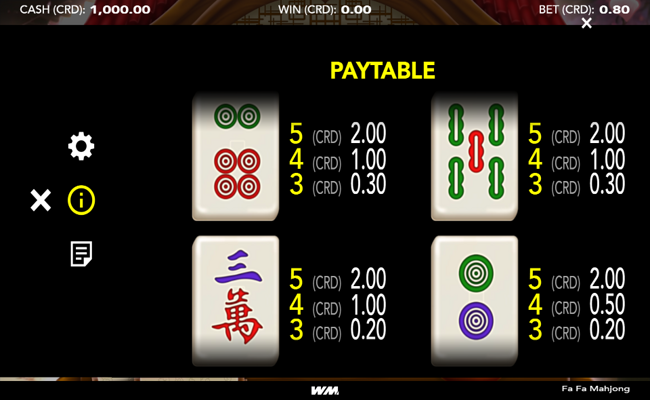 fa fa mahjong paytable 3