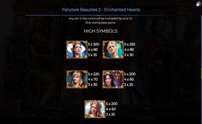 fairytale beauties 2 enchanted hearts paytable 1