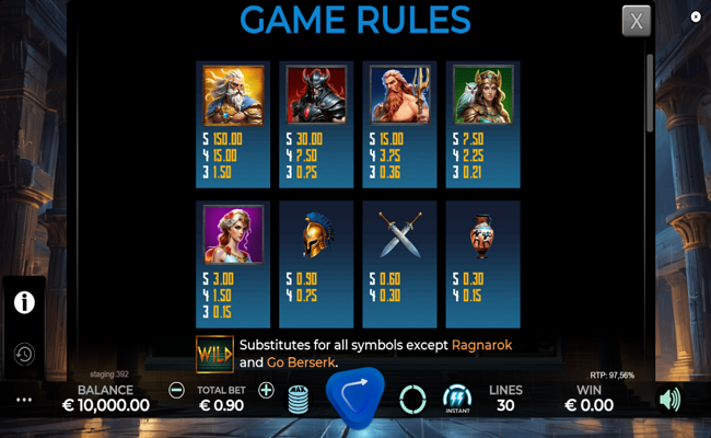 fate of olympus paytable