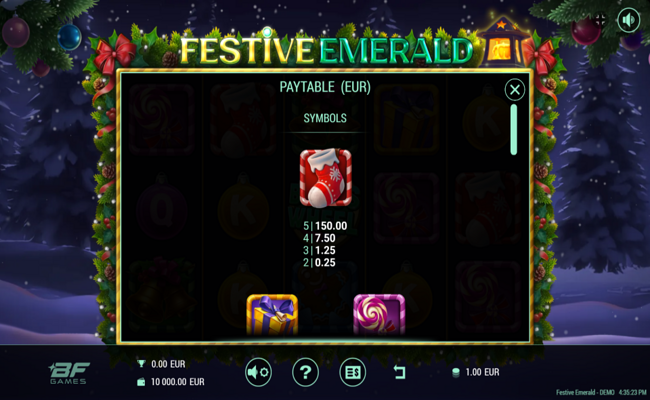 festive emerald paytable 1