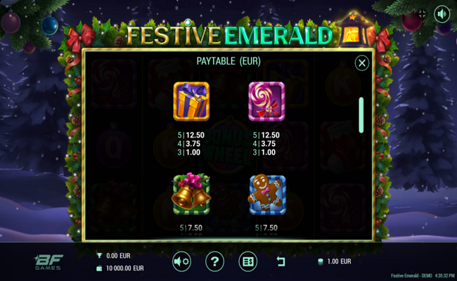 festive emerald paytable 2