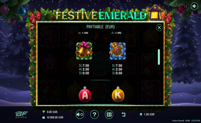 festive emerald paytable 3