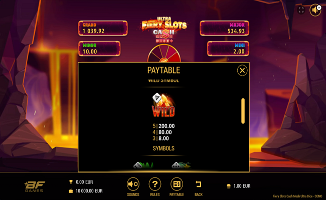 fiery slots cash mesh ultra dice paytable 2