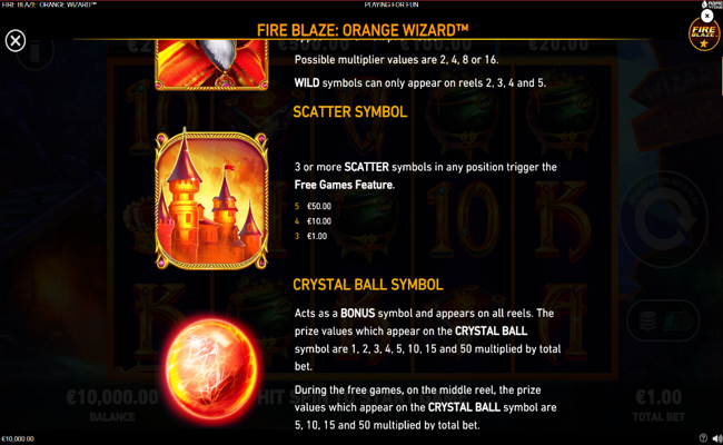 fire blaze orange wizard paytable 1