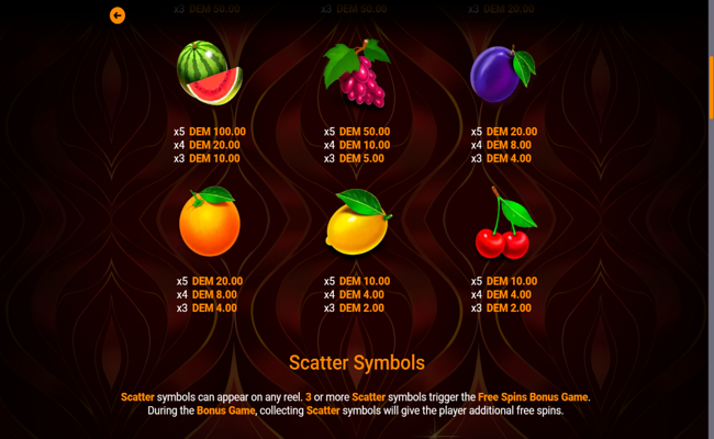 fire fruits fusion paytable 2