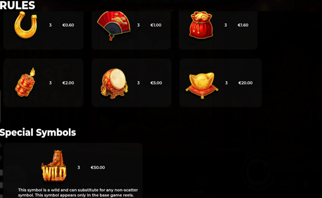 fire horse riches paytable