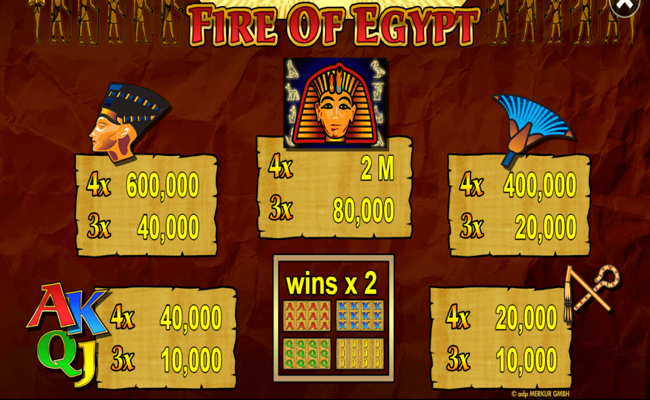 fire of egypt paytable