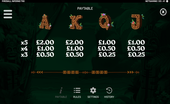 fireball inferno tiki paytable 3