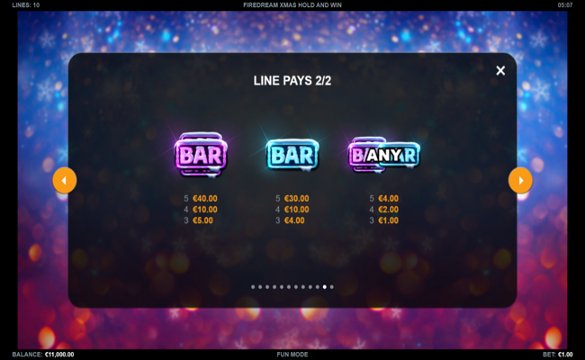 firedream xmas hold and win paytable 2