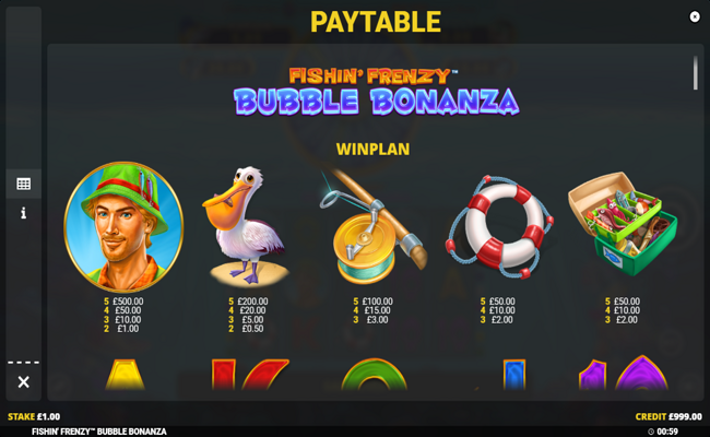 fishin frenzy bubble bonanza paytable 1
