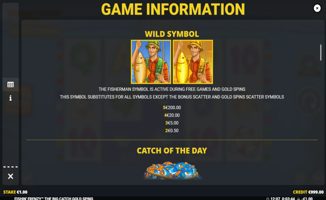 fishin frenzy the big catch gold spins paytable 1