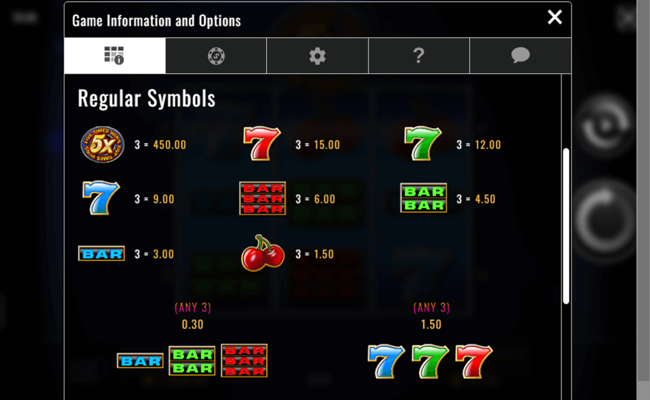 five times wins paytable