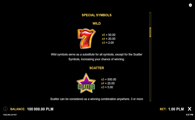 fizzling 20 hot paytable 2