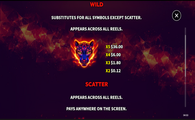 flaming jaguar paytable 1