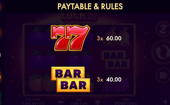 flaming luck 27 classic series paytable 1