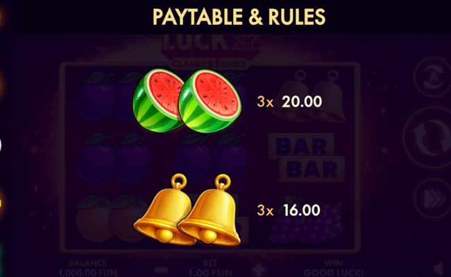 flaming luck 27 classic series paytable 2