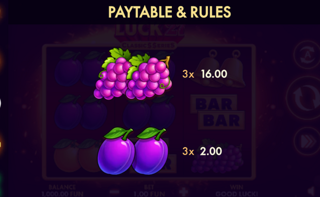 flaming luck 27 classic series paytable 3