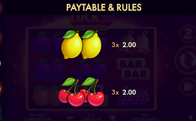 flaming luck 27 classic series paytable 5
