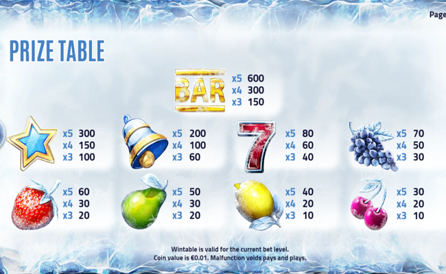 flash freeze 2 paytable