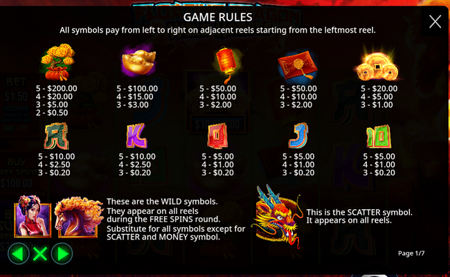 floating dragon wild horses paytable 1